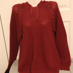 No Comment Hooded long sleeve pullover Sweater Burgundy lightweight Size Medium